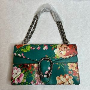 GUCCI Teal Medium Dionysus Blooms Leather Shoulder Bag